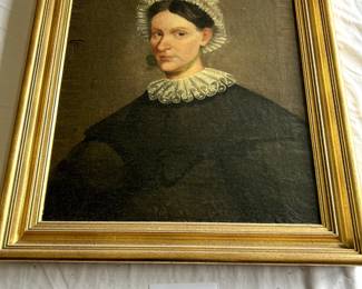 $750 - $1,000. Dutch or early american portrait of a woman, oil on canvas.  Measures 21" by 29".