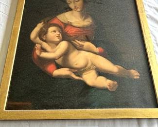 $1,750 - $2,250.	Madonna and child.  Old master oil on canvas, 18th century, laid down and restored.  Measures 21.5" by 30". 