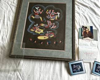 $500 - $750.	Andy Tsinajinnie/Tsihnajinnie gouache.  Frame measures approximately 20" by 25".