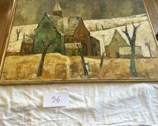 $2,000 - $2,500.	Large oil on Canvas "Eglise de Boege" by Charles Monnier.  Measures 36" by 25.5".