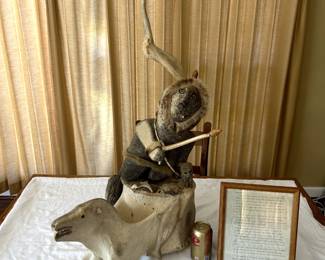 Inquire.   Ex-museum Inuit whalebone shaman's sculpture.  Sales to Virginia residents only.  Measures approximately 37" tall and very heavy.  Cannot ship.  Will have to be delivered.