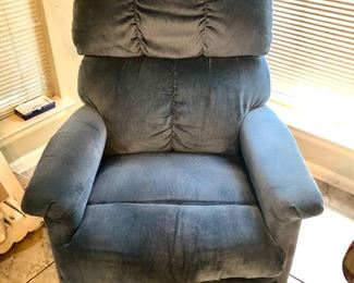 Blue velvet recliner