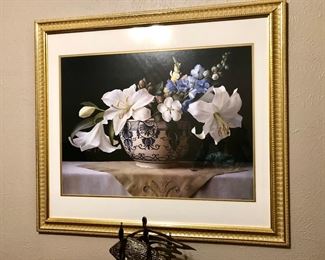 Large gold framed floral