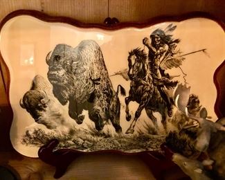 Indian/buffalo on wood