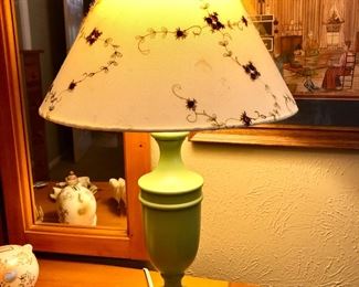 Pair of green wood lamps