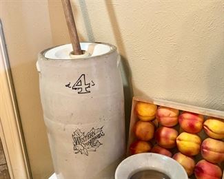 Antique Monmouth Pottery butter churn