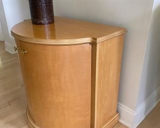 Drexel Fiddleback maple "Visions" Cabinet champagne Finish. 54"wide 28"high 25" deep.  Stylish Piece with good storage Top does have some wear.  $195