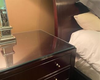 New furniture of mediocre construction is not cheap. This Barbra Barry set by Baker Furniture is quality. Floating glass shelves have protected the nightstand and dressers. Very little show of wear or tear. 