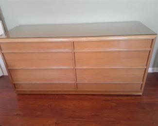 1950s Six Drawer Dresser - RWay Furniture Company, Sheboygan, Wisconsin - 65-1/2" wide, 21-1/2" deep & 31-1/2" tall. Cut glass covering top.