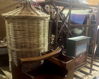 Custom antiques, box with hand painted art, tables, large basket $15 -$40 range