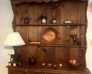 Antique Hutch $450 Copper plates and bowls range from $5 -$30 Black Lab Lamp $25
