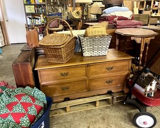 Cedar lined hope chest $200, pillows, baskets $5-$10