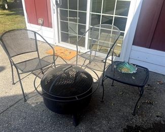 Outdoor set with firepit, 2 chairs, table