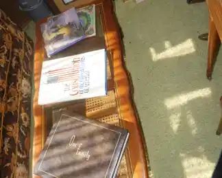 coffee table, books