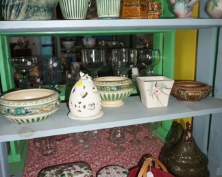 pottery, glass, Longaberger basket