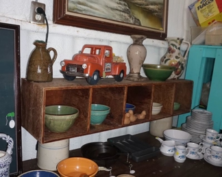 pottery bowls, truck, wall art, dishes