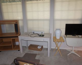desks, TV, drop leaf table