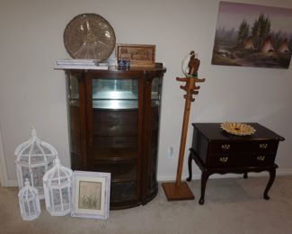 curved front china cabinet, decorative bird cages