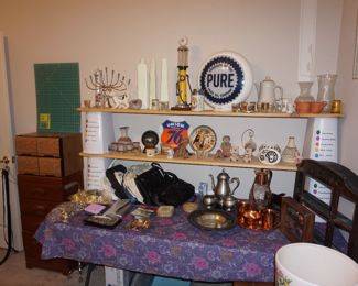 Pure Oil, purses, tea sets