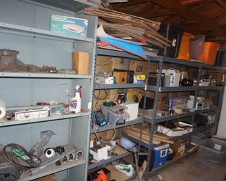 hardware, electronics and more misc on shelving--shelving not for sale