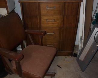 desk chair, cabinet