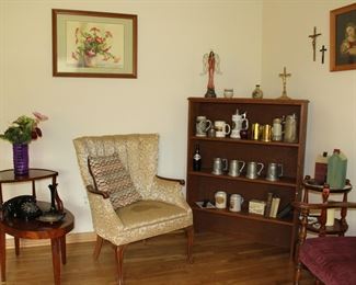 End Tables, Bookcase, Books, Steins, Floral Art, Chairs