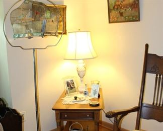 Art, End Table, lamp, Bird Cage
