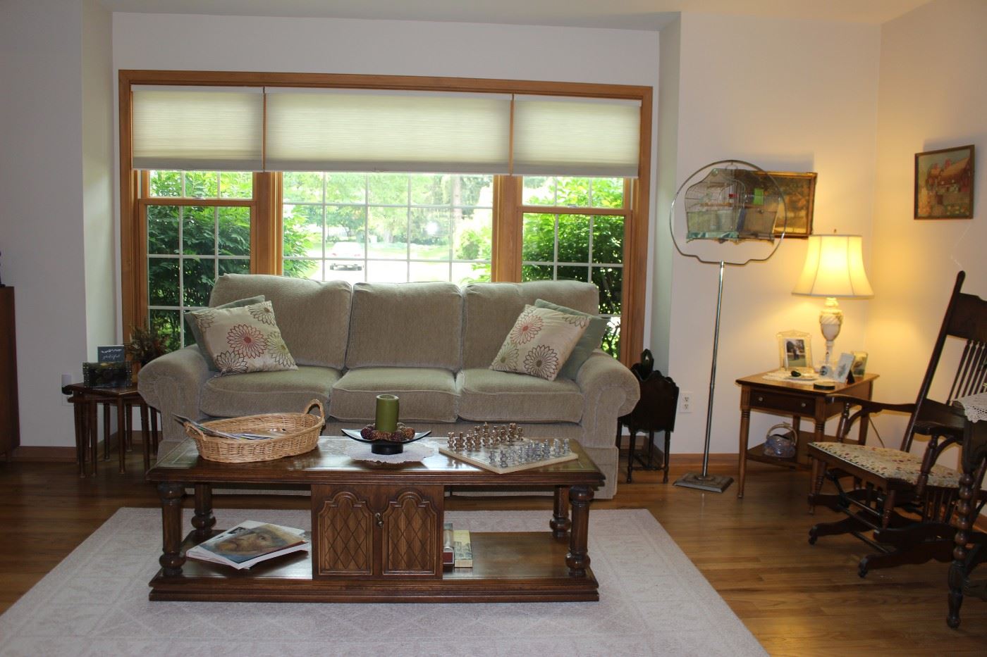 Sofa, Coffee Table, Bird Cage, Cabinet, Basket