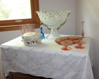 Punch Bowl set and Pink Depression Glassware