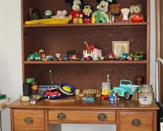 Toys, Micky Mouse, Matchbox Cars, Cards, Wood Whale, Desk with Hutch, More