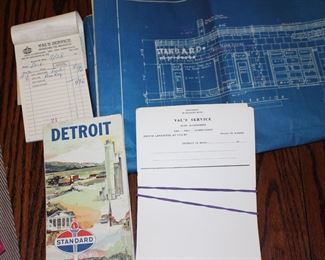 Blue Prints for Standard Gas Station, Note Paper From Vals Service, Detroit Standard Oil Map