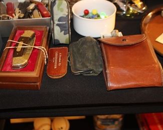 Sharpening Hone, Etched Buck Knife, Cards, Marbles