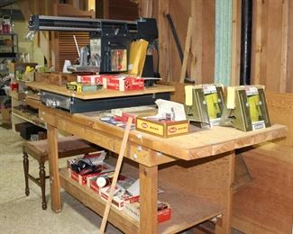 Work Bench, Saw, Tools. Nails Misc