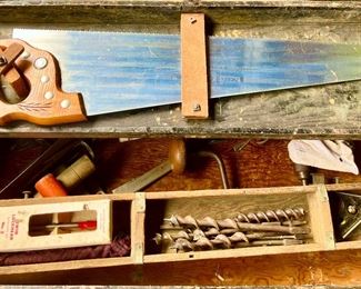Vintage wood working tool set  with hand made case $75