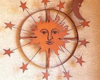 Rusted Metal Sun Dial Wall Art