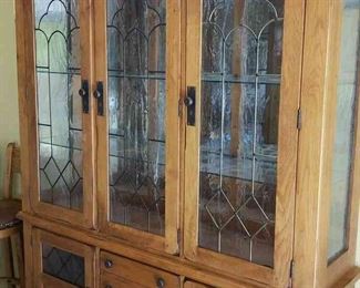 Mission Style Hutch With Beveled Stained Glass Doors