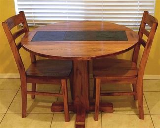 Mission Style Oak and Tile Drop Leaf Bistro Table