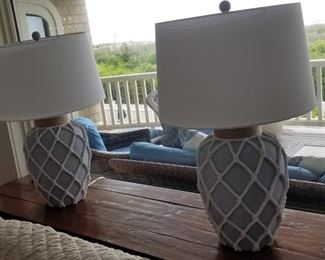 Set of two Antigua Gray and White Rope table lamps 