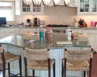 Kitchen by Quality Custom Cabinetry - includes a free-standing island. Beautiful bar stools. Great light fixture!