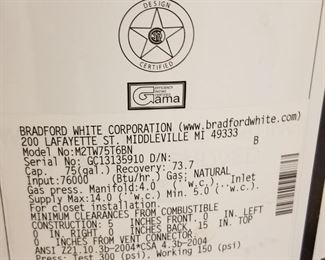 Bradford White 75-gallon GAS hot water heater
