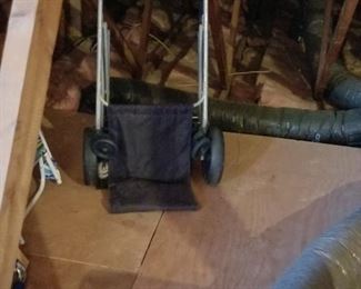 Lots of goodies in the attic, which will be put on tables for the sale - beach cart