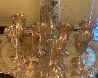 8 Gorham Sterling goblets, 6.5"h, cursive monogram $1200