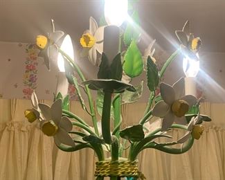 Mid Century Tole style chandelier Daffodils, 15"11"w, $250 