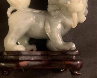 Jade Foo Dog on stand, Circa 1830, (4.5" h 5.5"w without stand), Henry Moog Atlanta, good condition $995