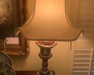 Fabulous pair of 19th C Imari Lanterns converted to lamps with Pagoda Shades, from Henry Moog, Atlanta $500 each 
