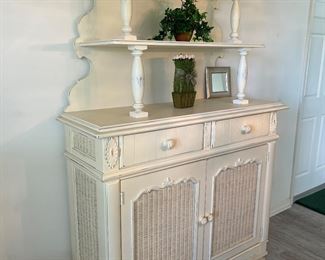 White wood & wicker Breakfront/Server - 