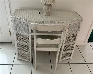 Wicker Vanity with white wood chair