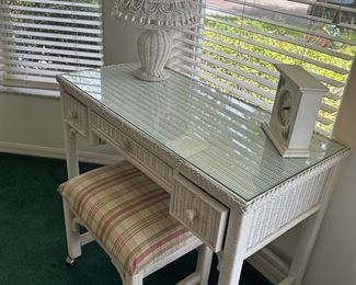 Dressing Table, glass top, small stool