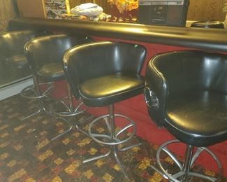 4 pc vintage black leather bar stools