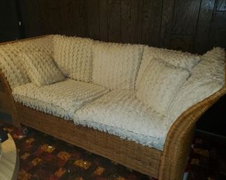 Wicker Sofa & Chair with Chenille upholstery